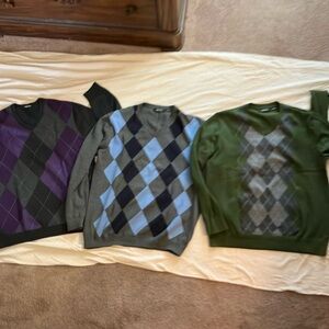 Claiborne V-Neck Argyle Sweaters Large 3